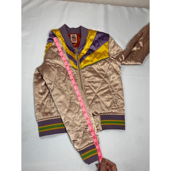 Classic Rock Couture Satin Bomber Jacket Size Small Gold Purple Yellow Retro 70s - Picture 6 of 11